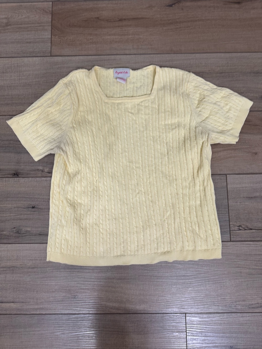 august silk Pale Yellow Cable Knit Top with Square Neck